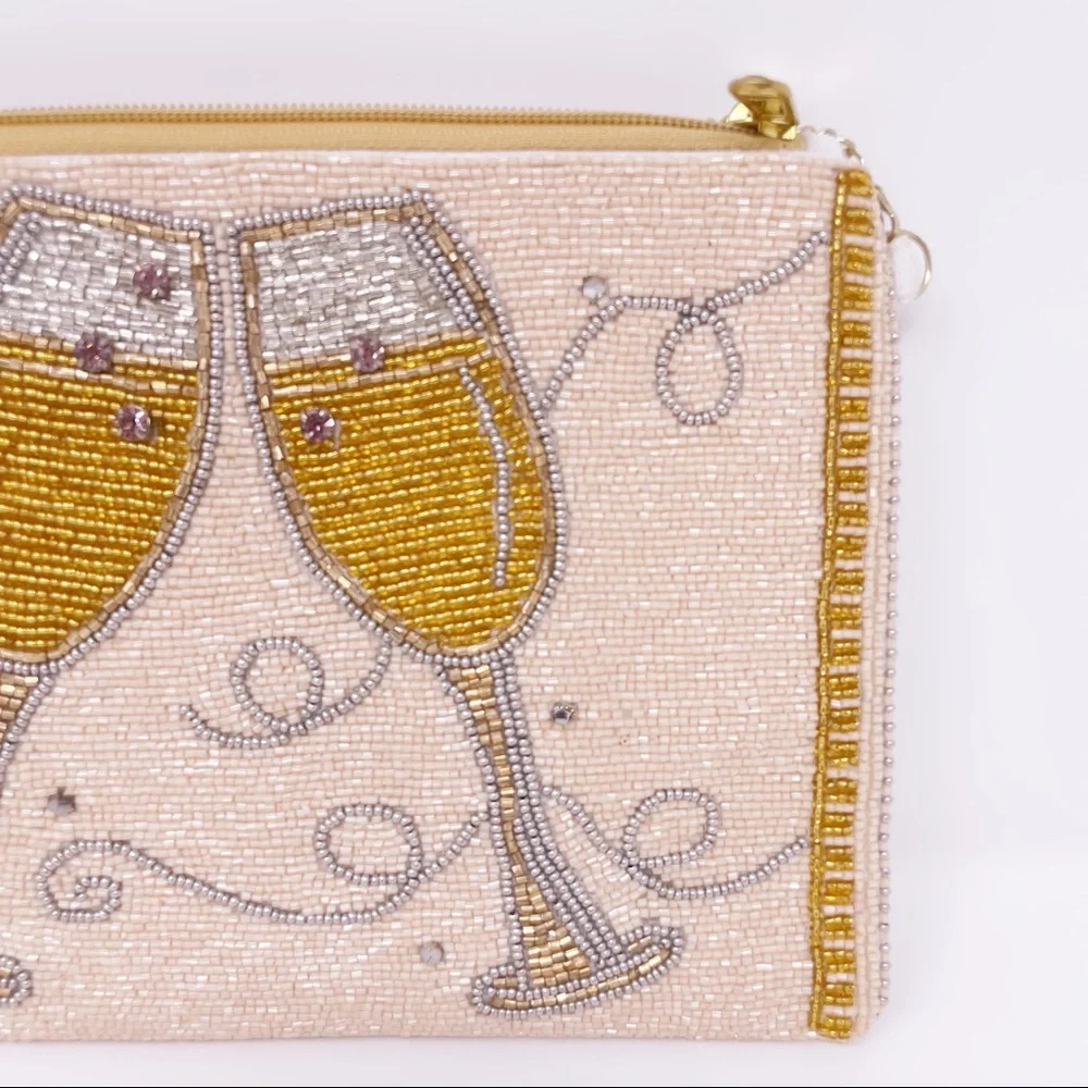 Beaded Champagne Toast Clutch - Cream & Gold